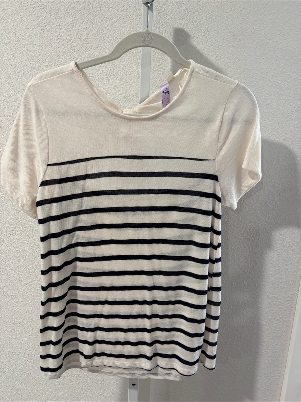 Alya White Short Sleeve Top with Black Stripes